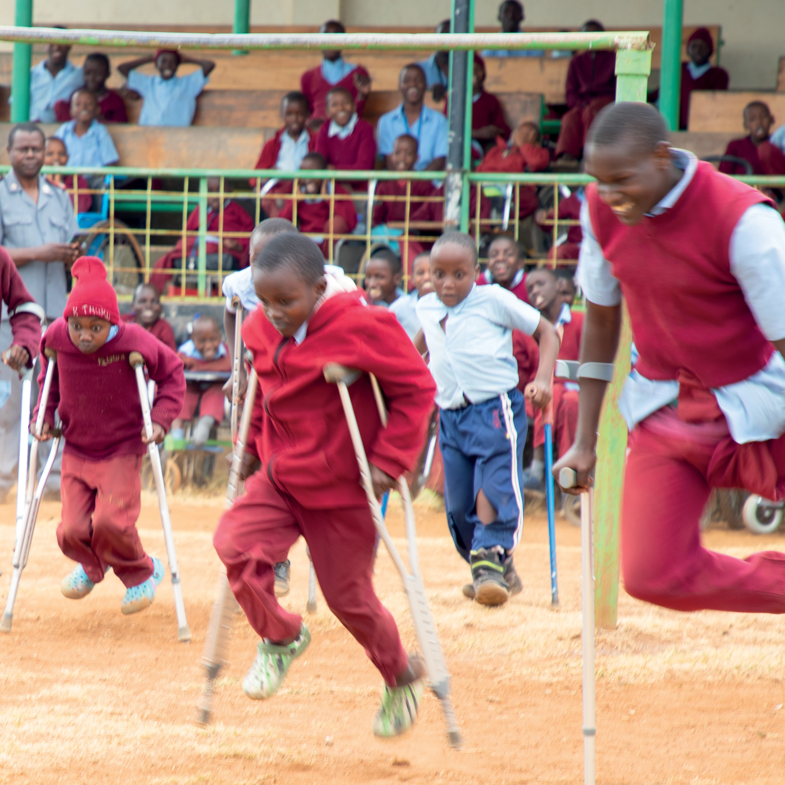 Pupils race on crutches