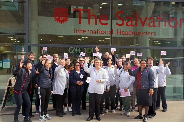 The group outside International Headquarters before starting the walk
