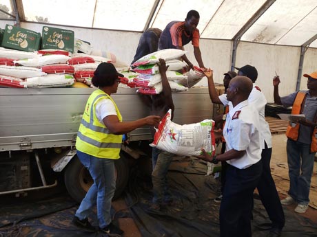 Salvation Army unloading emergency supplies in Beira, Mozambique
