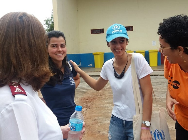Workers from various agencies share a lighter moment