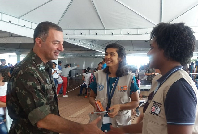 A soldier working with the Salvation Army team in Boa Vista