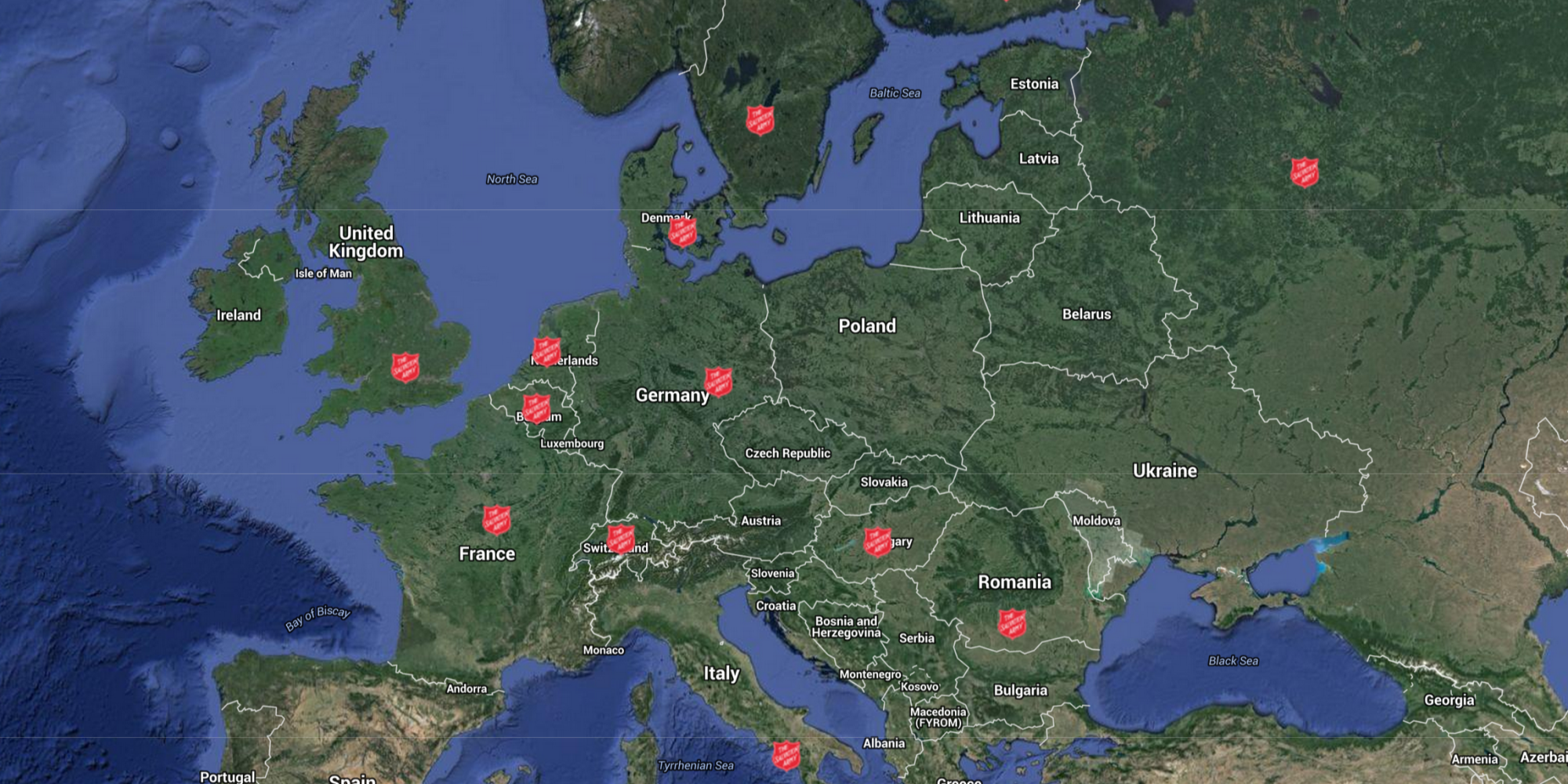 Map of Salvation Army refugee responses across Europe