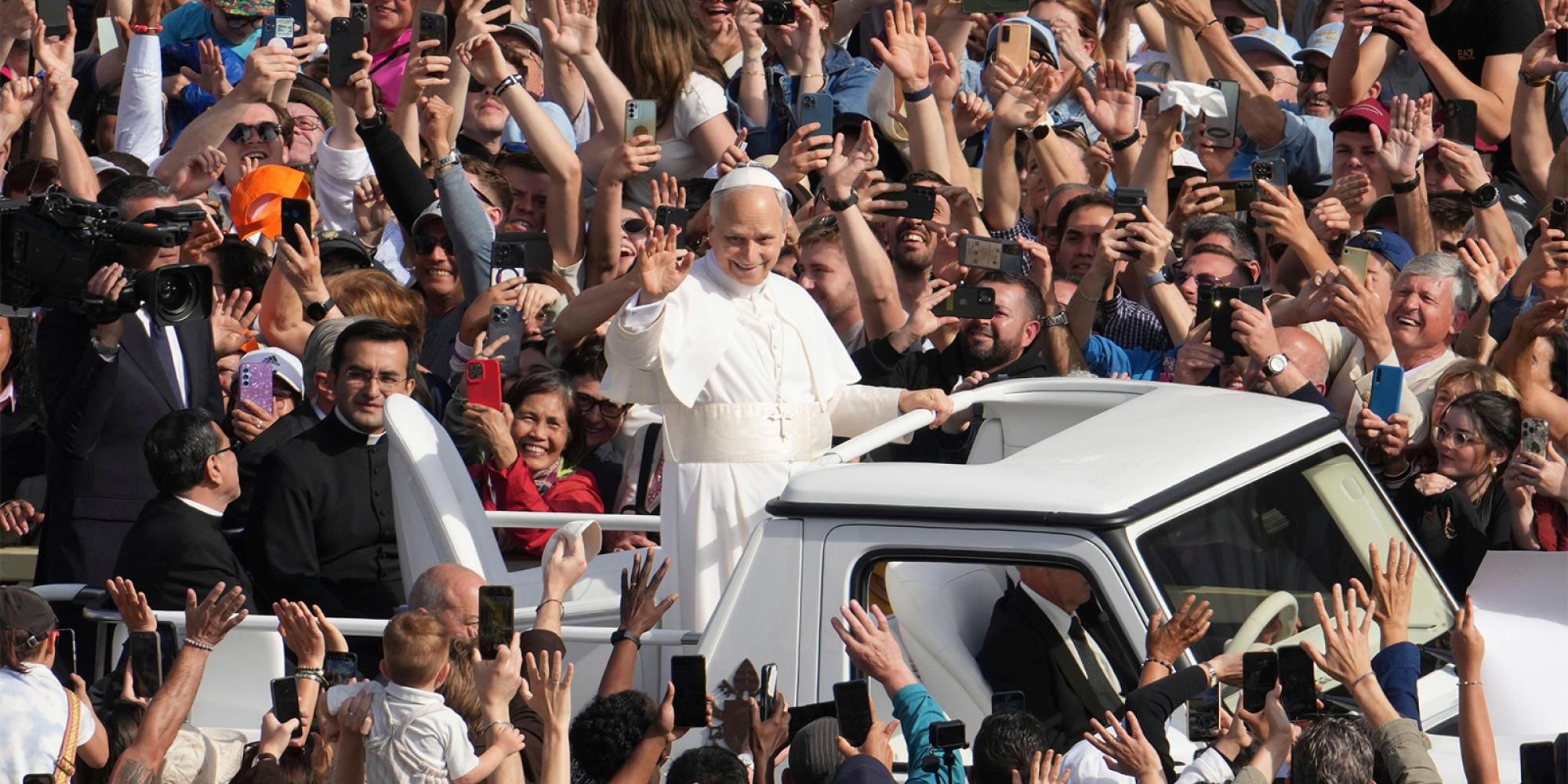Pope Leo XIV waves to the crowd in St. Peter's Square