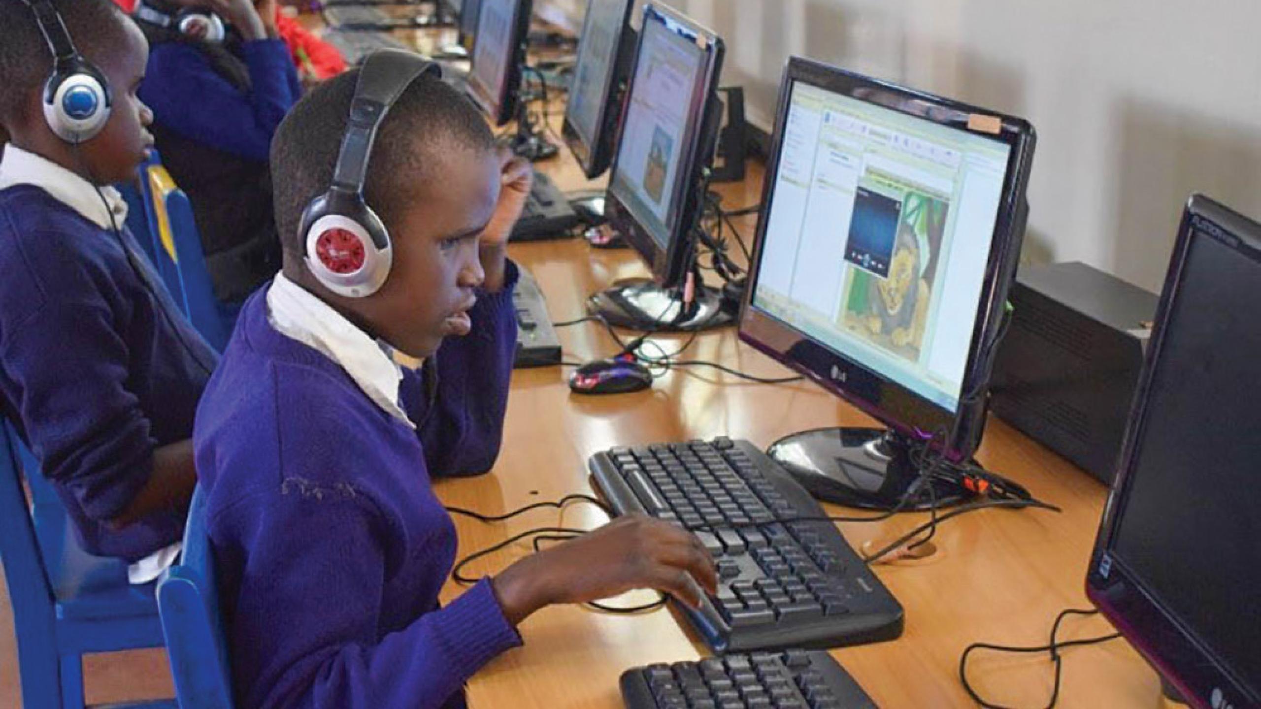 A student uses a computer