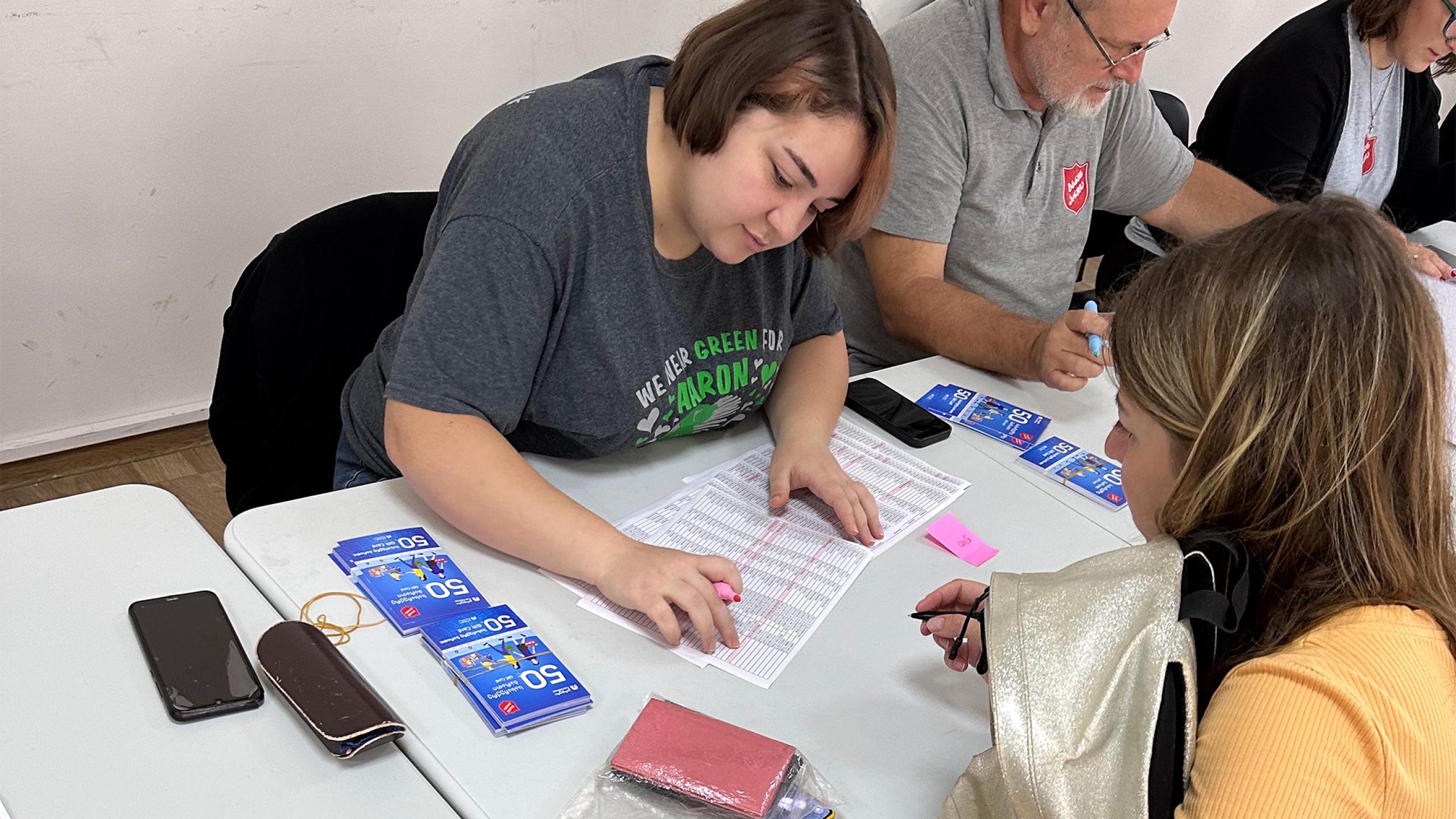 A Salvation Army team issue food vouchers for refugees