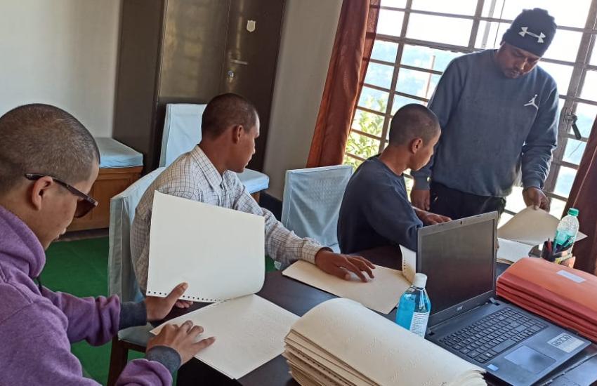 Blind and partially-sighted students learning at a Salvation Army school in Kalimpong, India