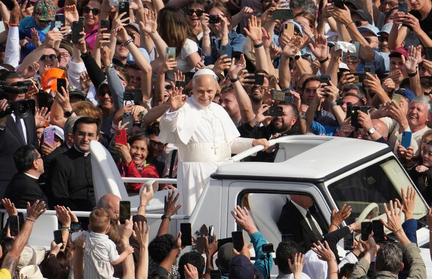 Pope Leo XIV waves to the crowd in St. Peter's Square