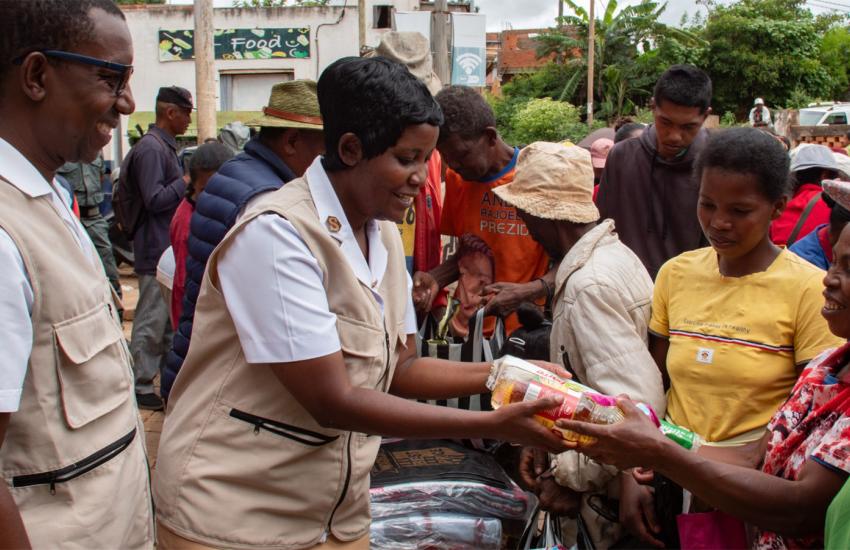 Salvation Army workers distribute food supplies