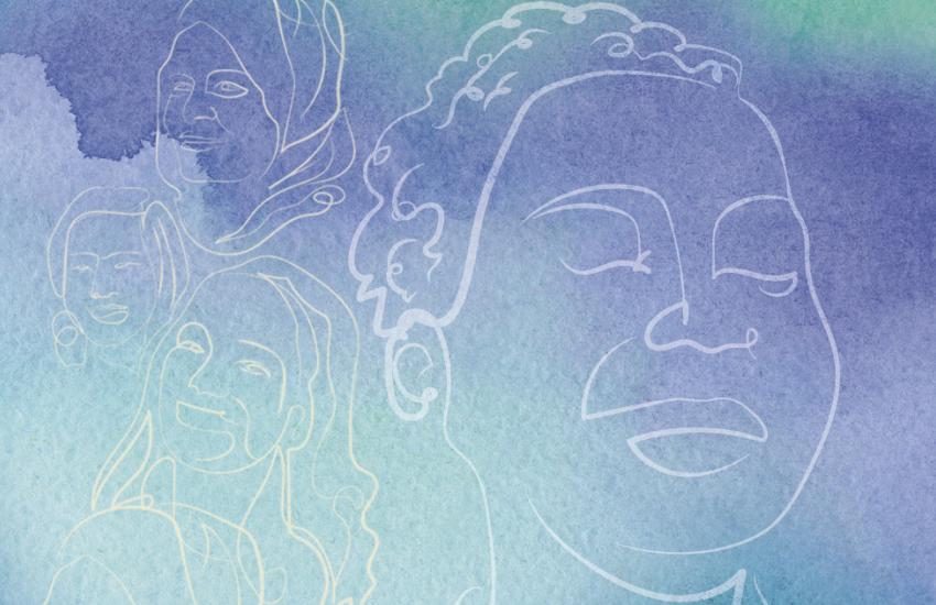 Line drawings of women's faces