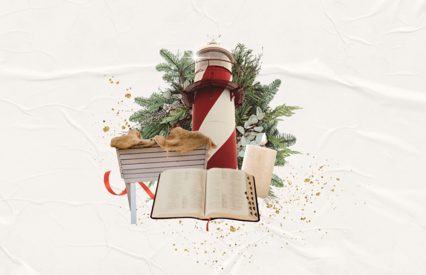 A Bible, lighthouse and manger