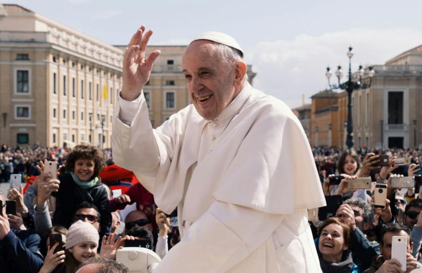Pope Francis waves to the crowd in Vatican City