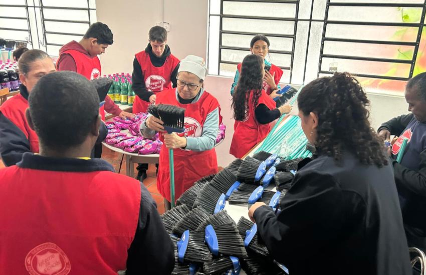 Salvation Army team members prepare clean up supplies
