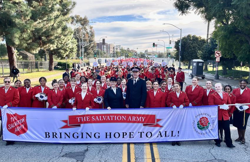 A large group of Salvationists in the parade