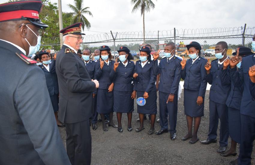 General Brian Peddle is greeted by Salvationists of the Liberia and Sierra Leone Command