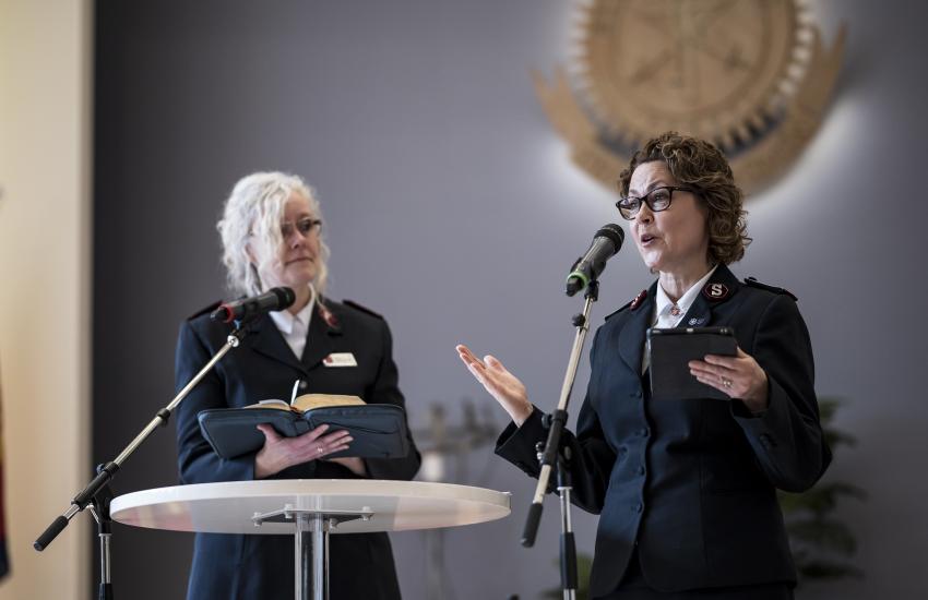 Commissioner Bronwyn Buckingham speaks into a microphone