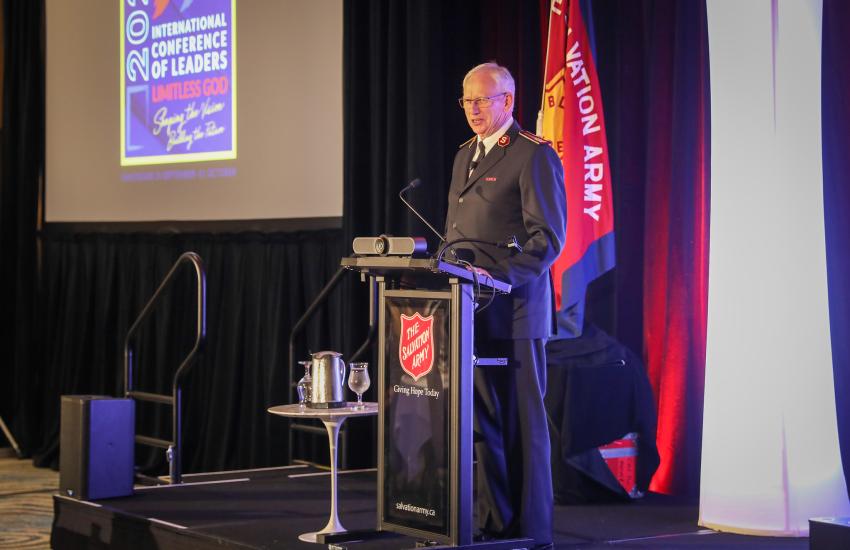 General Brian Peddle gives a speech