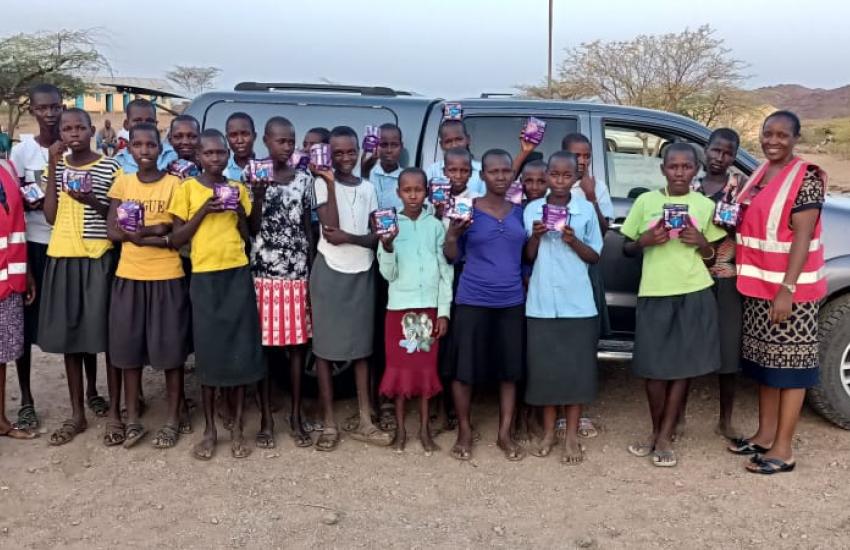Girls in Kenya with provided hygiene products