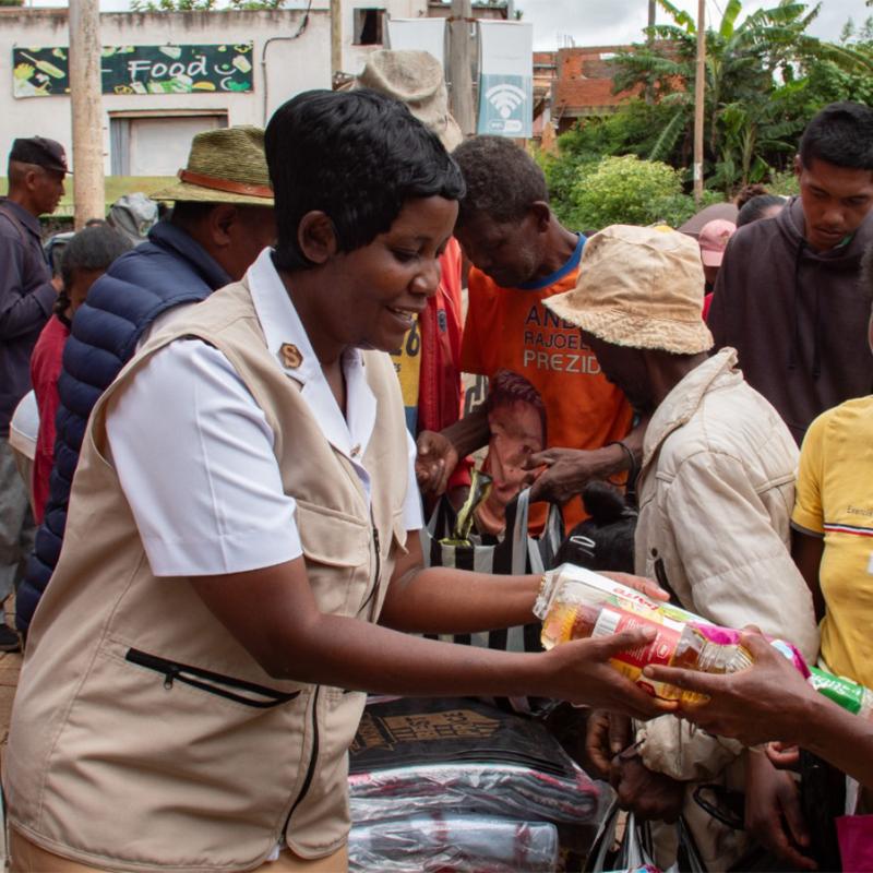 Salvation Army workers distribute food supplies