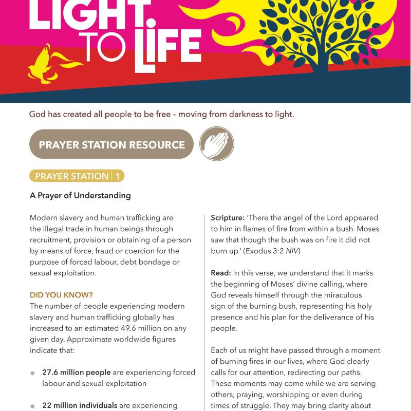 Light to Life prayer station resource
