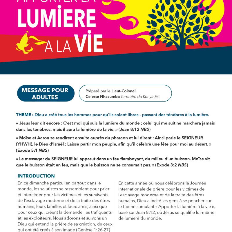 Apporter la Lumiere a la Vie - Message pour adultes