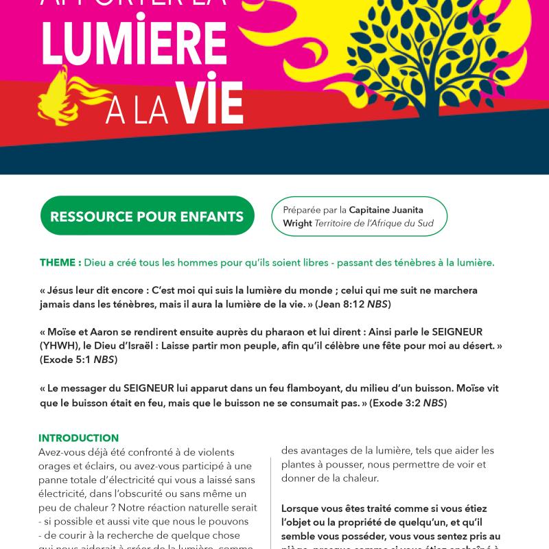 Apporter la Lumiere a la Vie - Ressource pour enfants