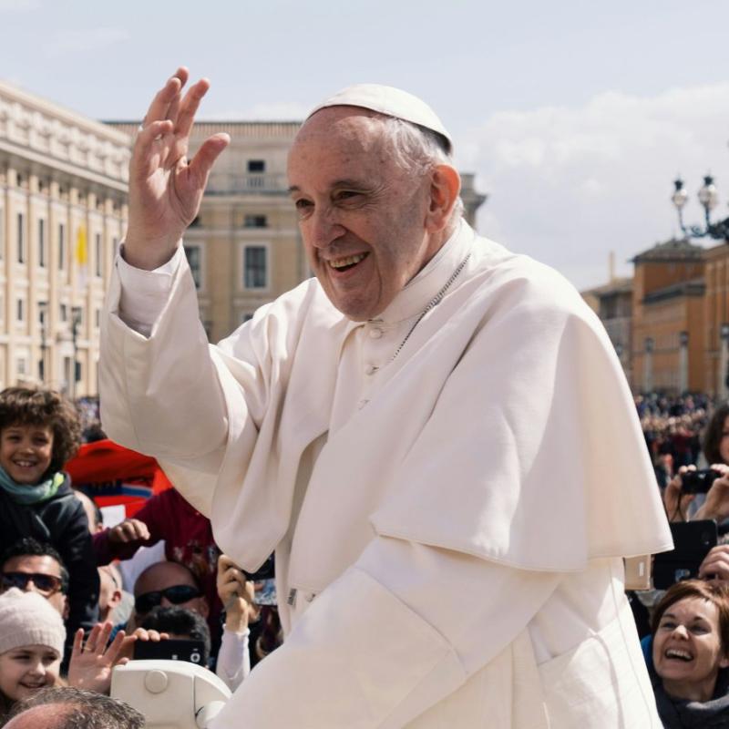 Pope Francis waves to the crowd in Vatican City