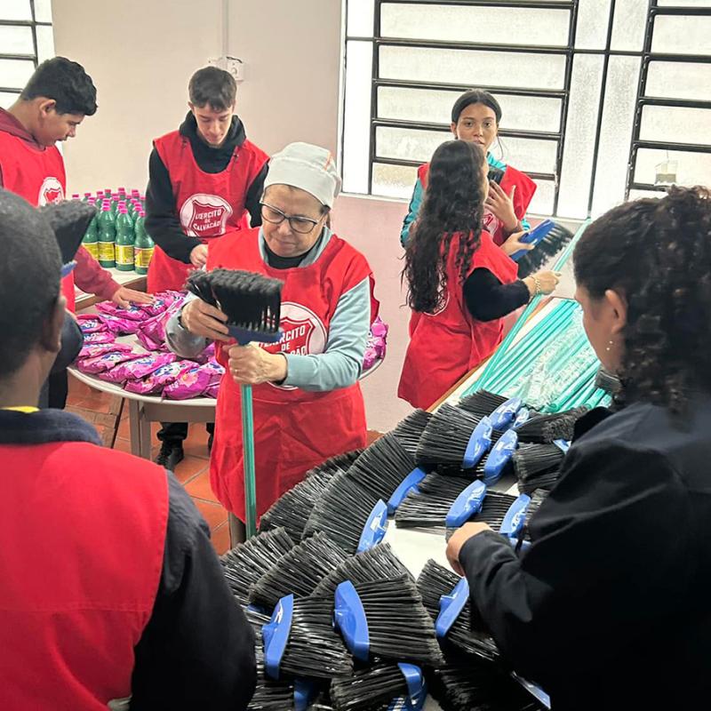 Salvation Army team members prepare clean up supplies