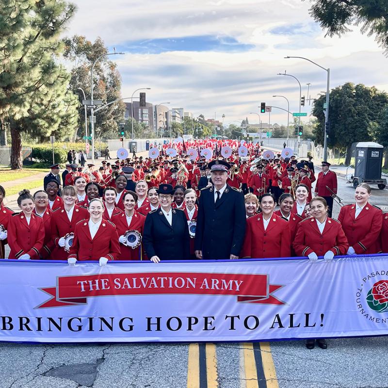 A large group of Salvationists in the parade