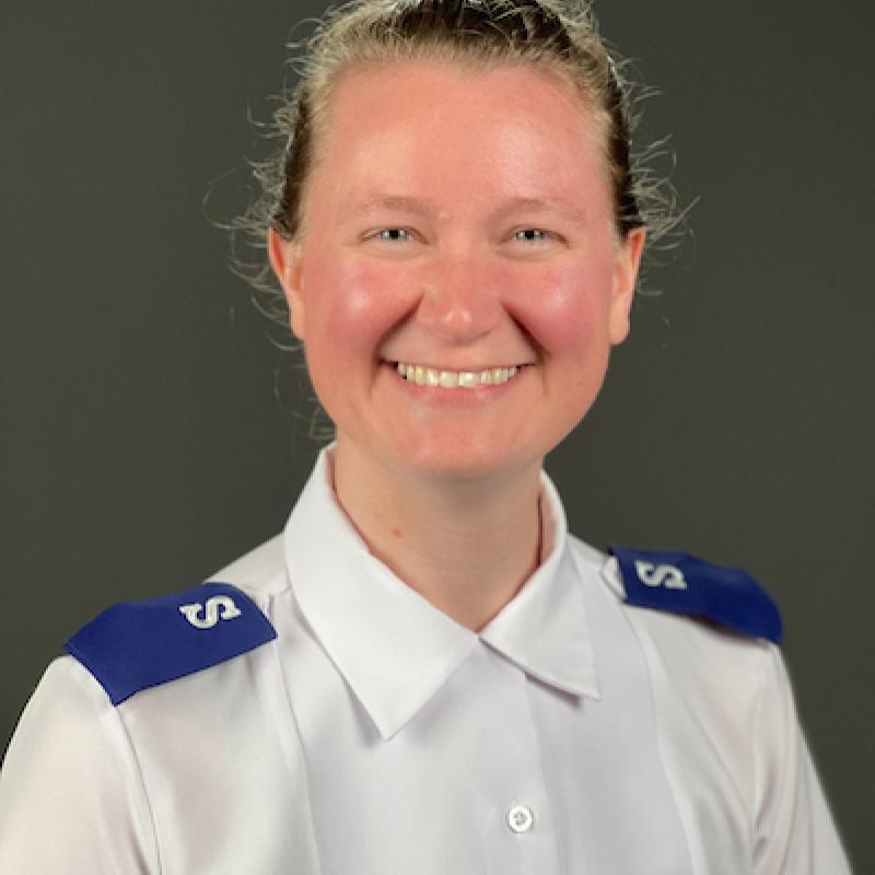 A head and shoulders photo of Kristin in her Salvation Army uniform